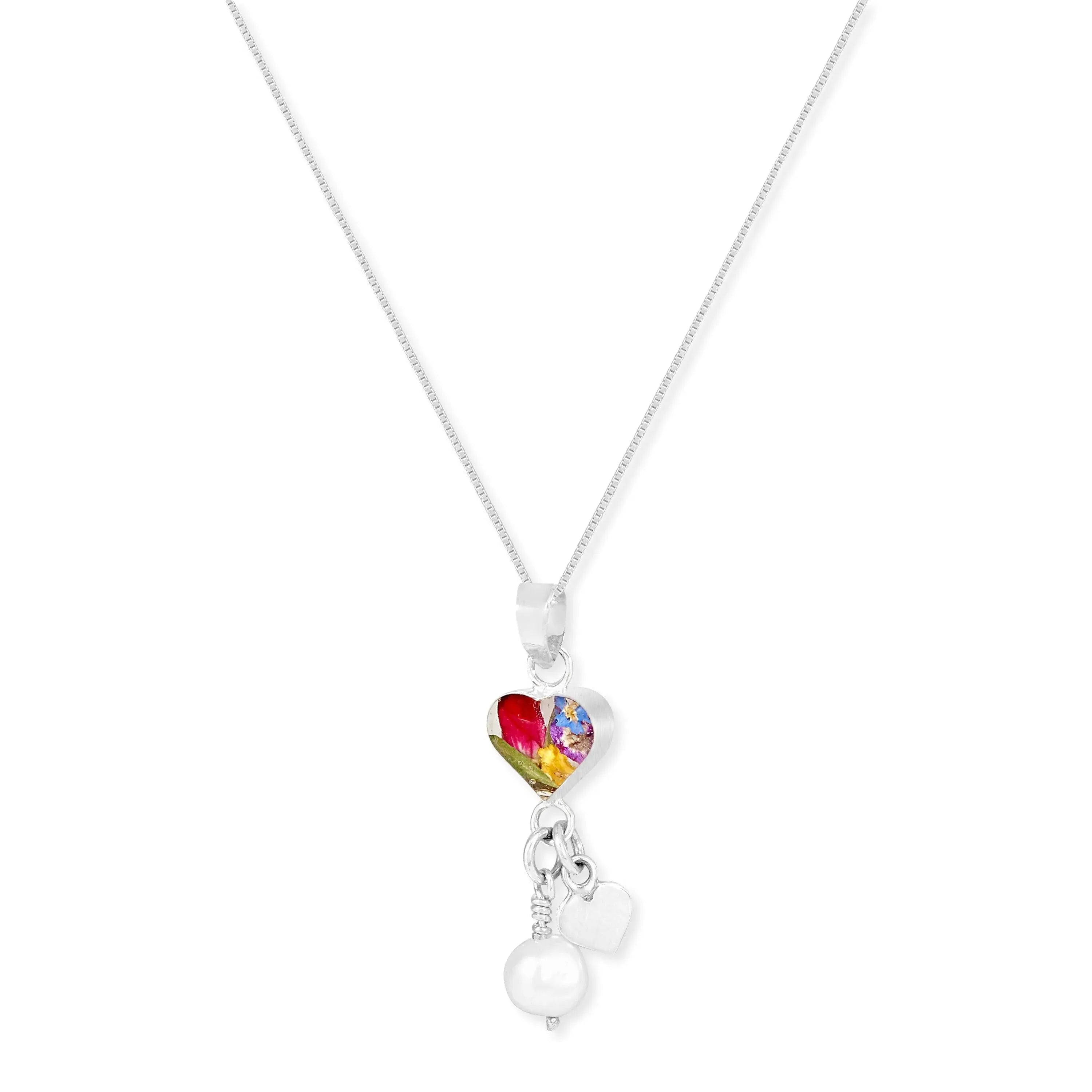 Flower necklace by Shrieking Violet® Sterling silver heart charm pendant with real flowers & a pearl. jewellery gift for gardener