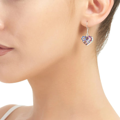 Boucles d'oreilles cœur goutte d'argent avec petites fleurs violettes par Shrieking Violet