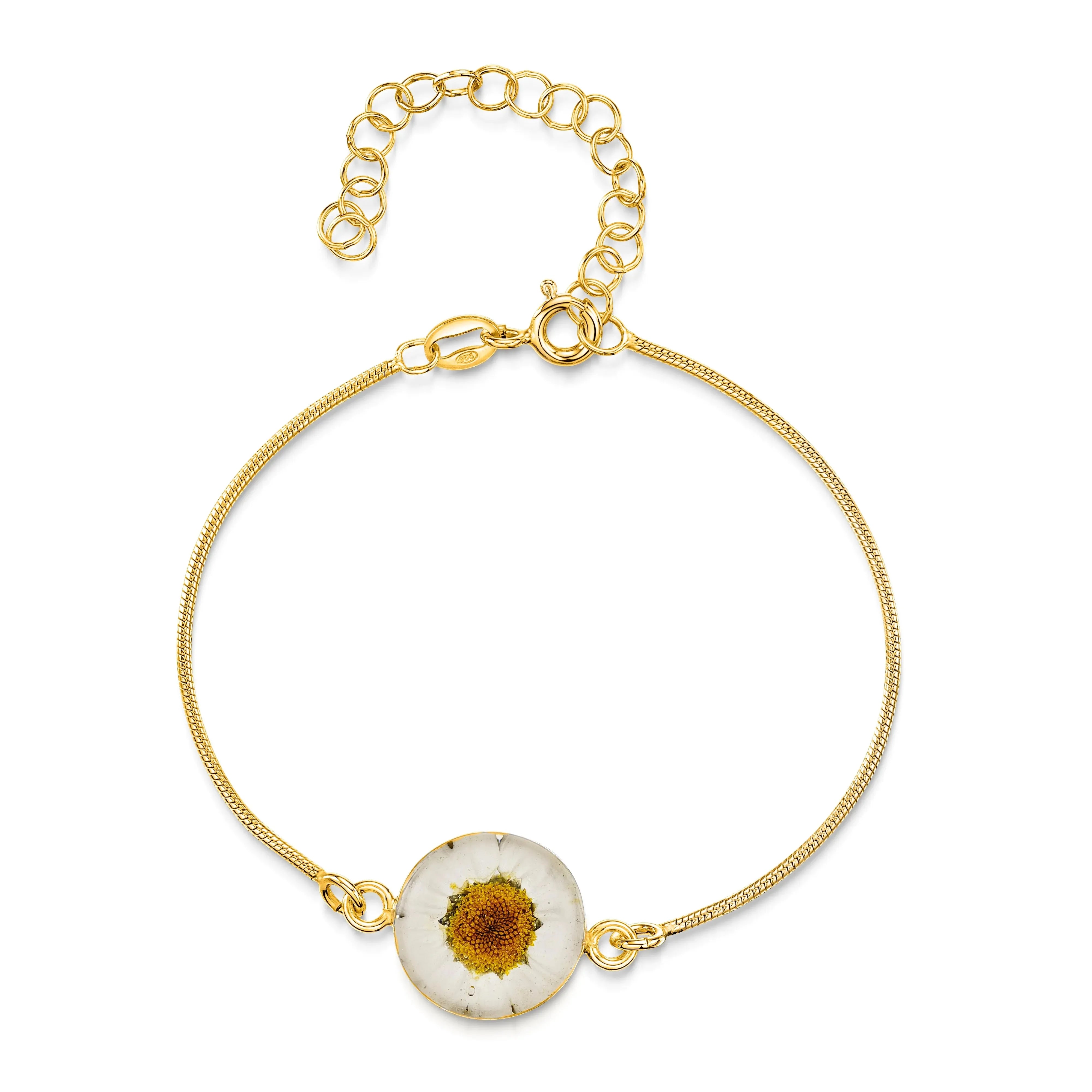 Bracelet serpent en argent sterling - Breloque ronde - Marguerite
