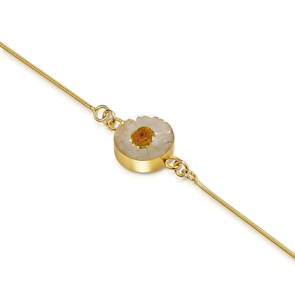 Bracelet serpent en argent sterling - Breloque ronde - Marguerite