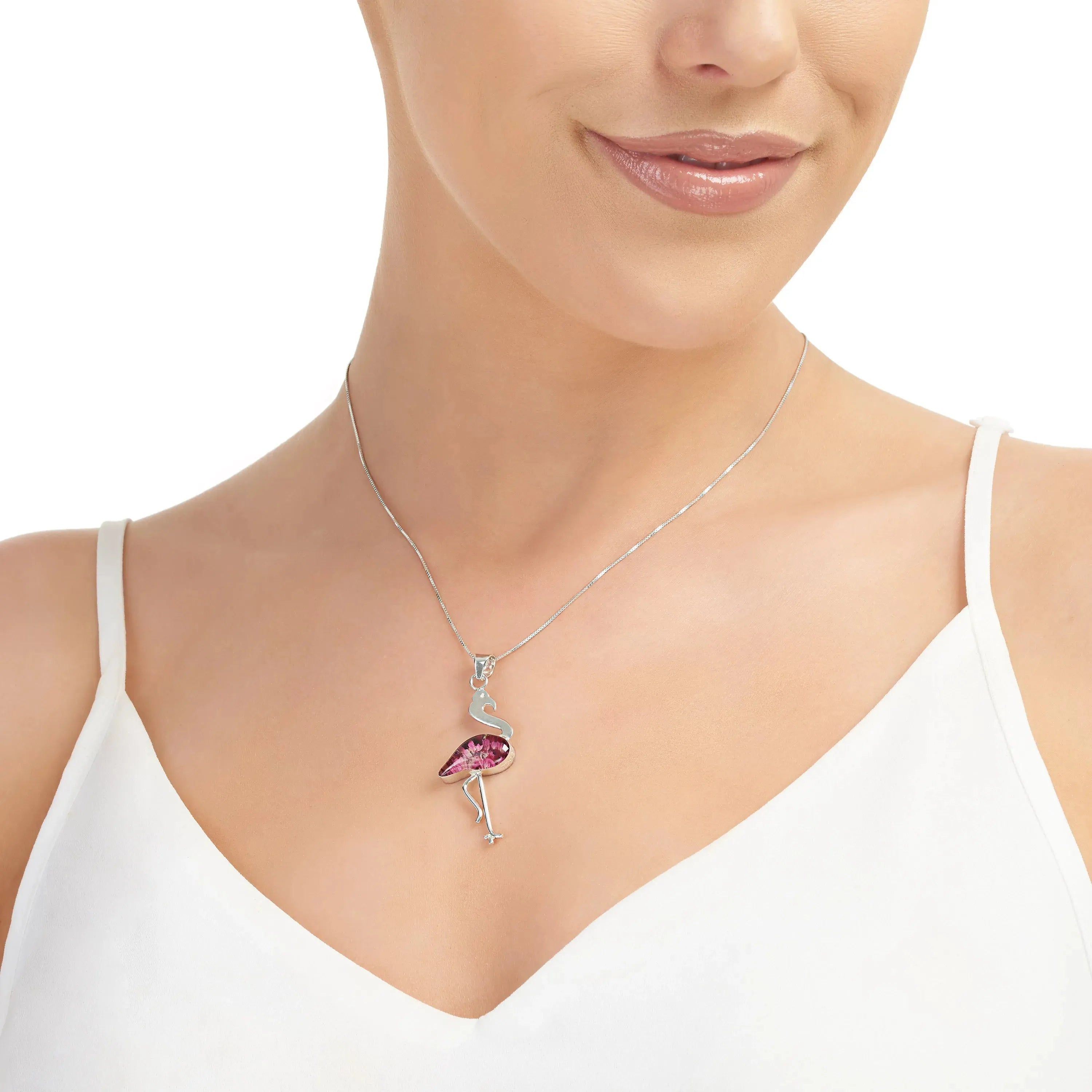 Flamingo necklace by  Shrieking Violet® Sterling silver pendant with pink heather. Handmade jewellery with real flowers