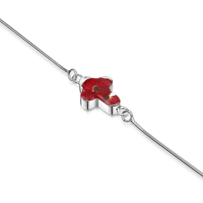 Bracelet Croix Coquelicot en argent sterling fait main avec de vraies fleurs