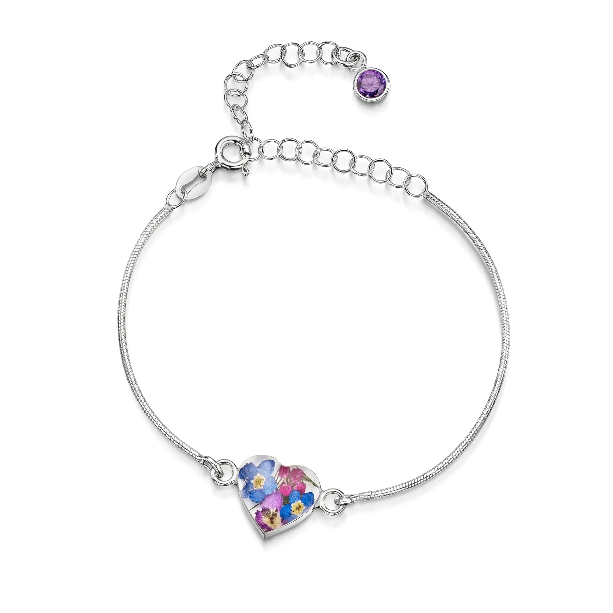 Bracelets personnalisés en argent sterling avec pierre de naissance en forme de fleur | Violette hurlante®