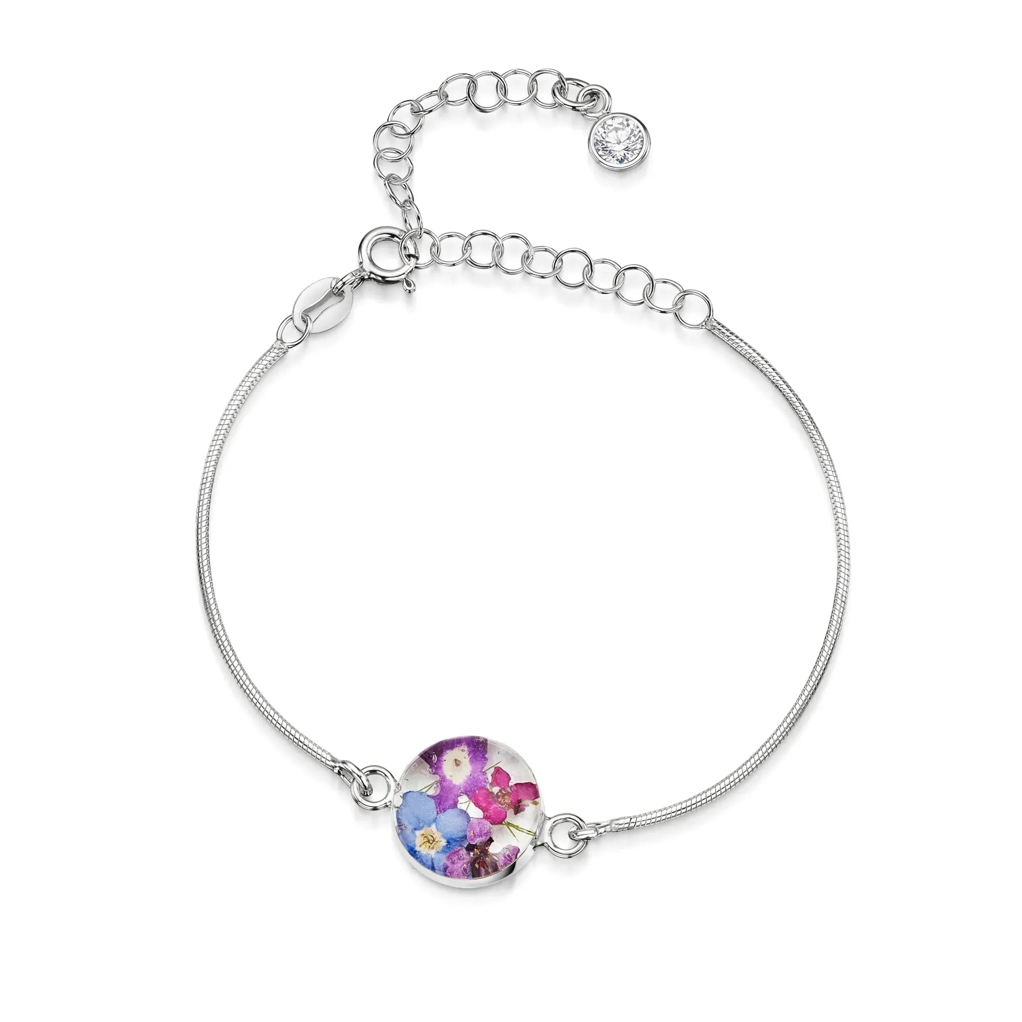 Bracelets personnalisés en argent sterling avec pierre de naissance en forme de fleur | Violette hurlante®