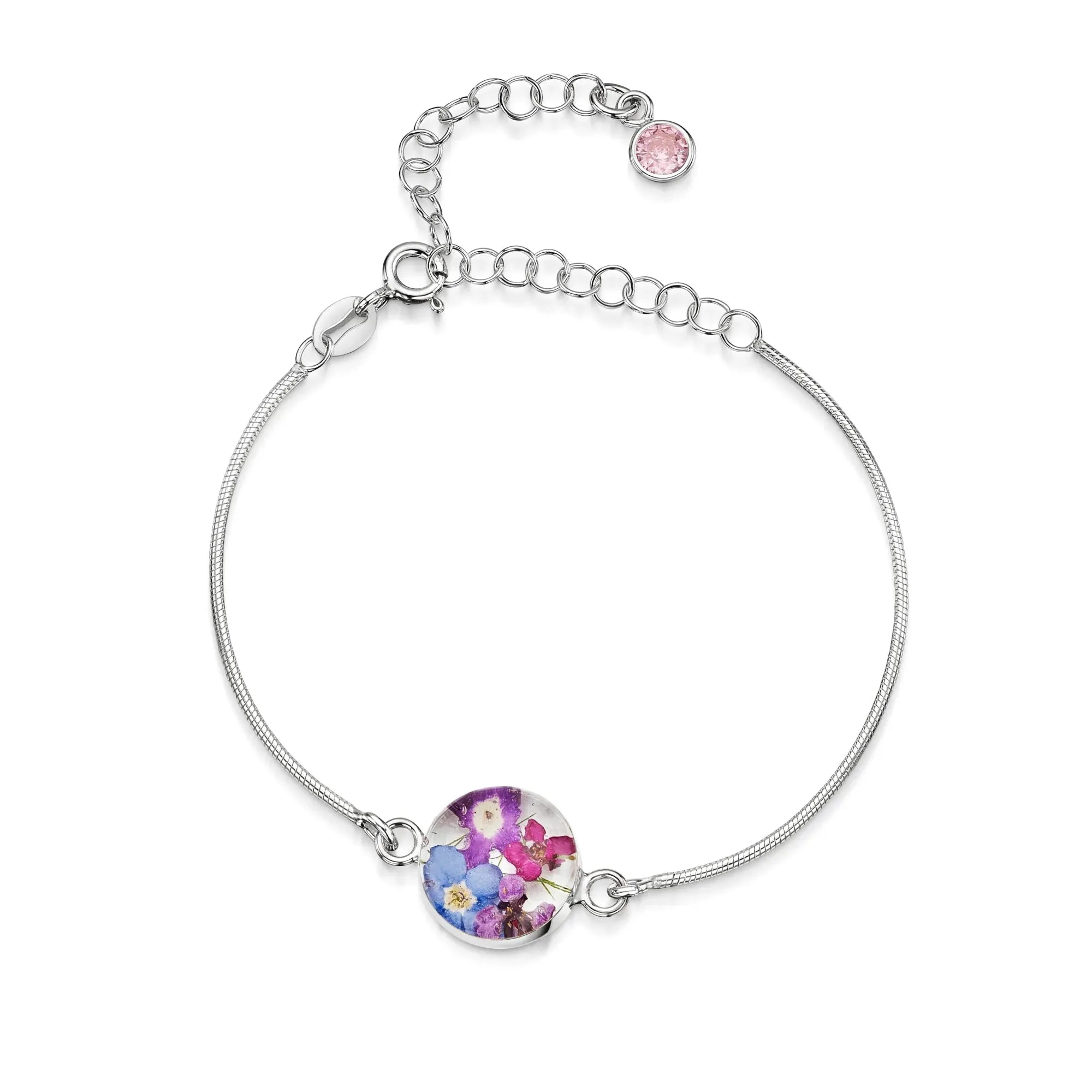 Bracelets personnalisés en argent sterling avec pierre de naissance en forme de fleur | Violette hurlante®