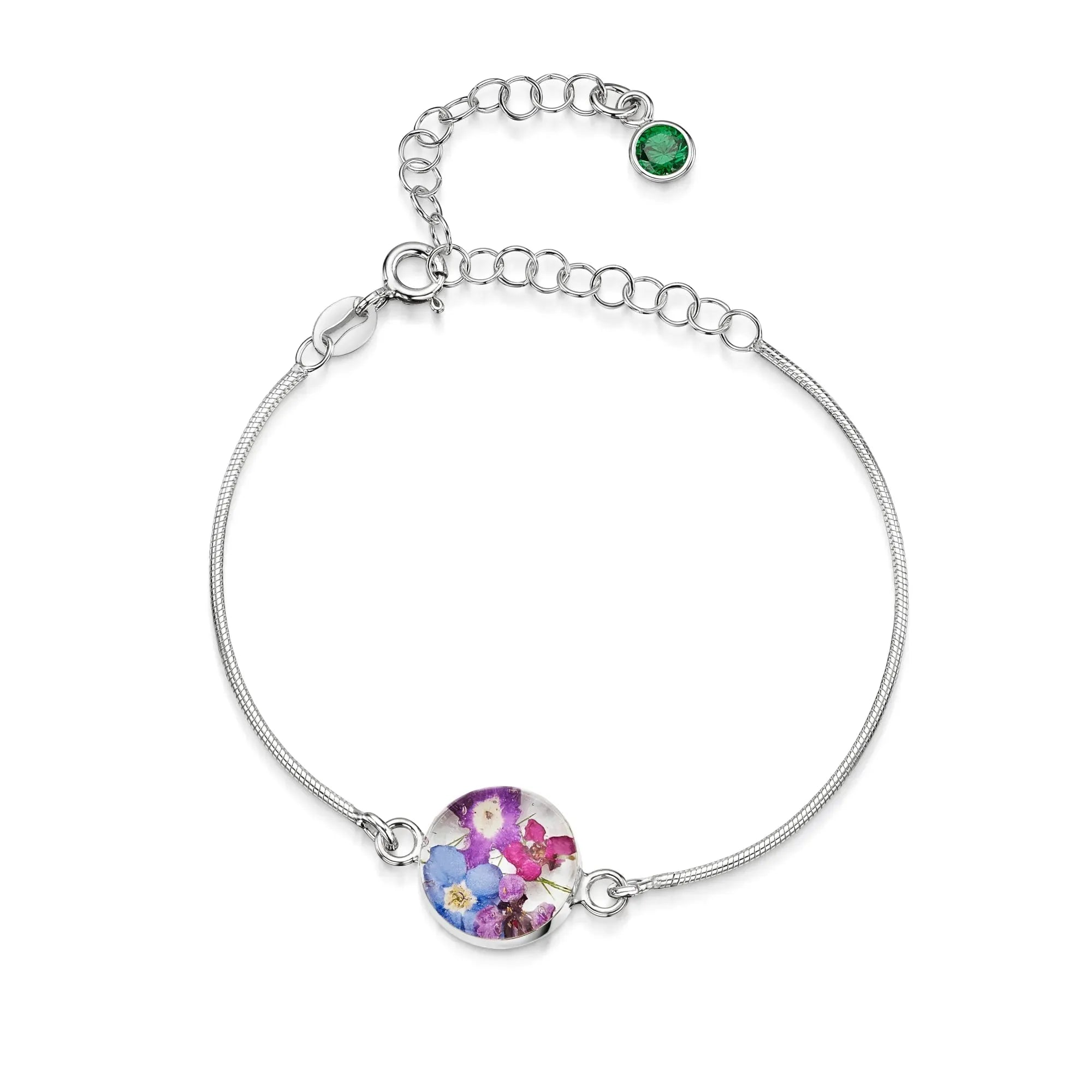 Bracelets personnalisés en argent sterling avec pierre de naissance en forme de fleur | Violette hurlante®