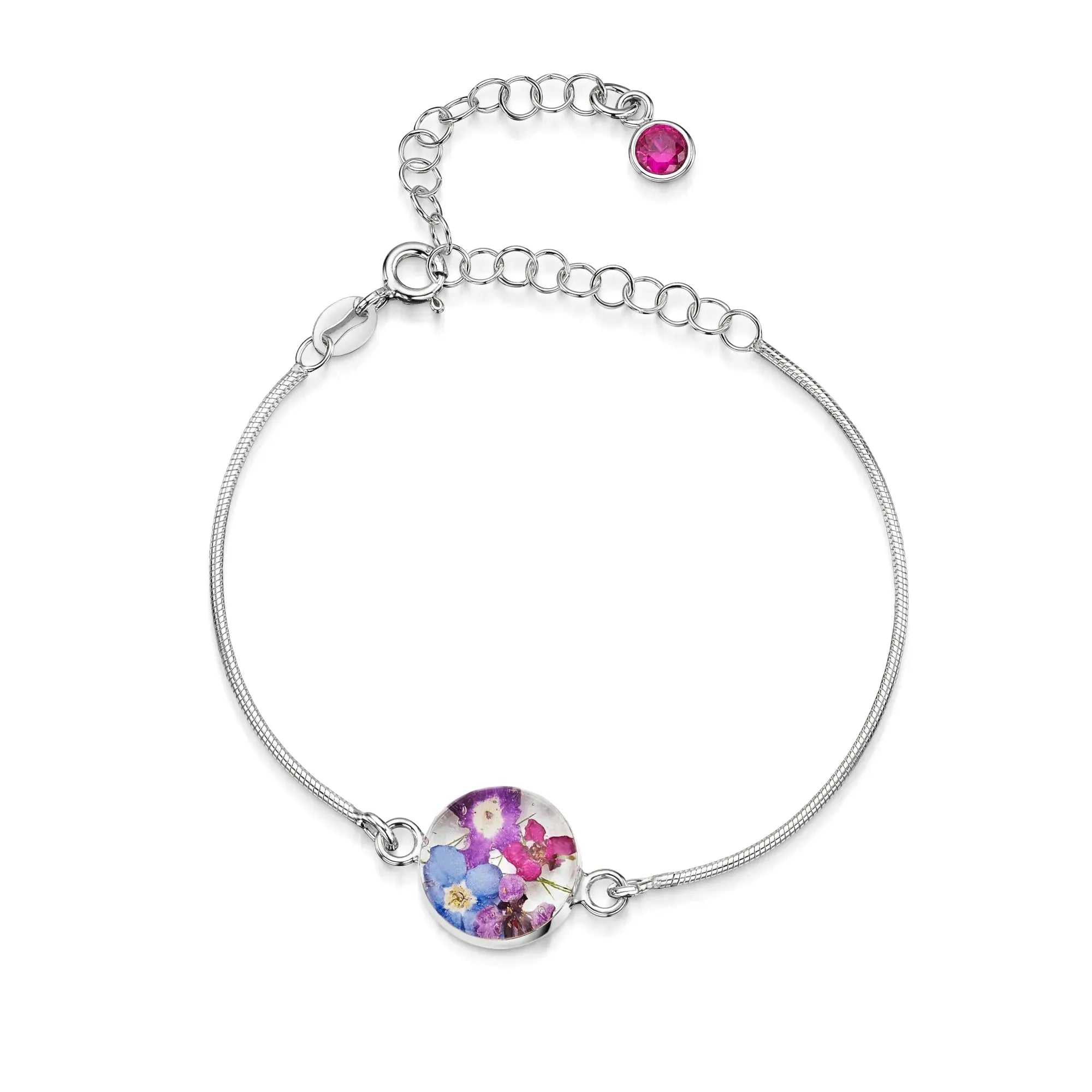 Bracelets personnalisés en argent sterling avec pierre de naissance en forme de fleur | Violette hurlante®