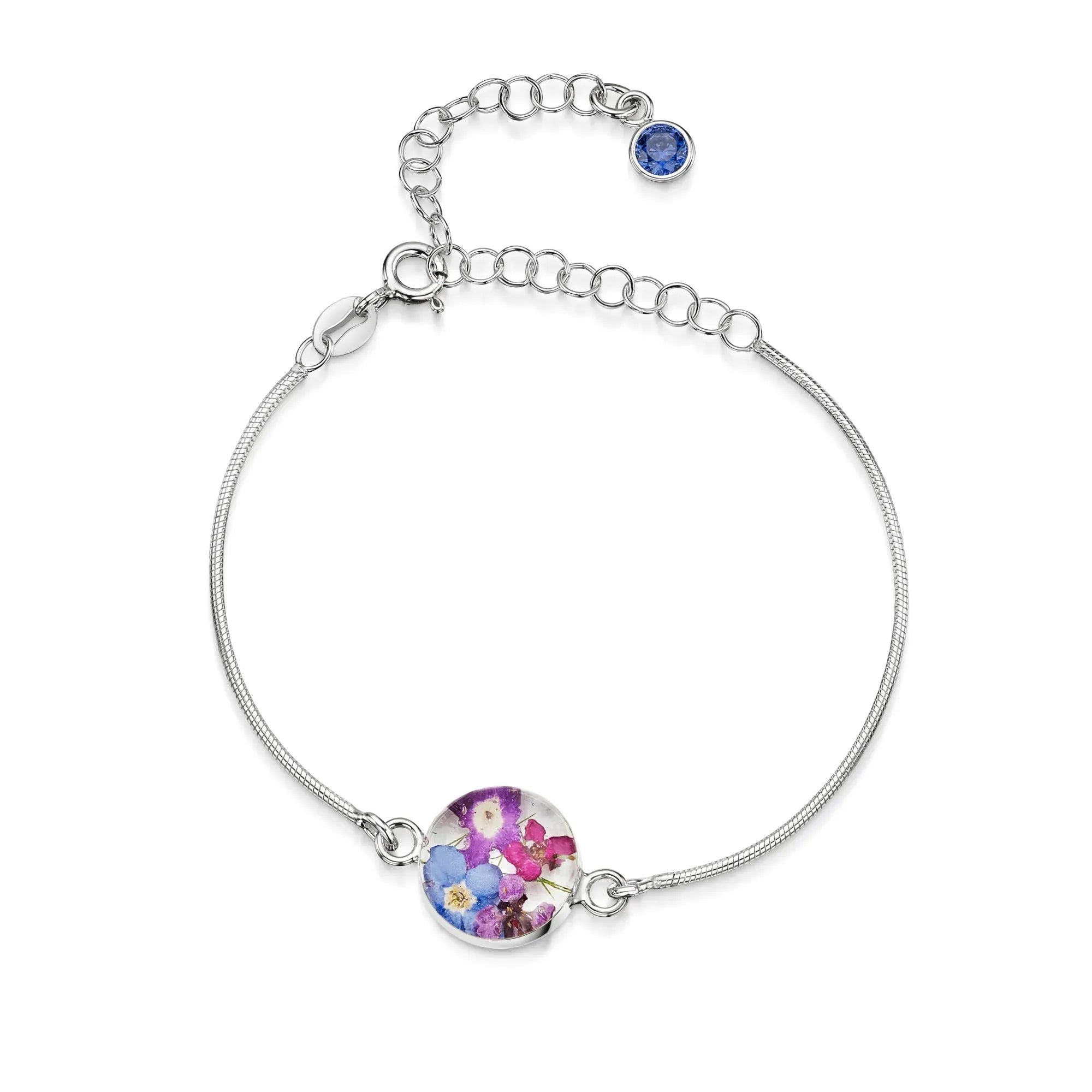 Bracelets personnalisés en argent sterling avec pierre de naissance en forme de fleur | Violette hurlante®