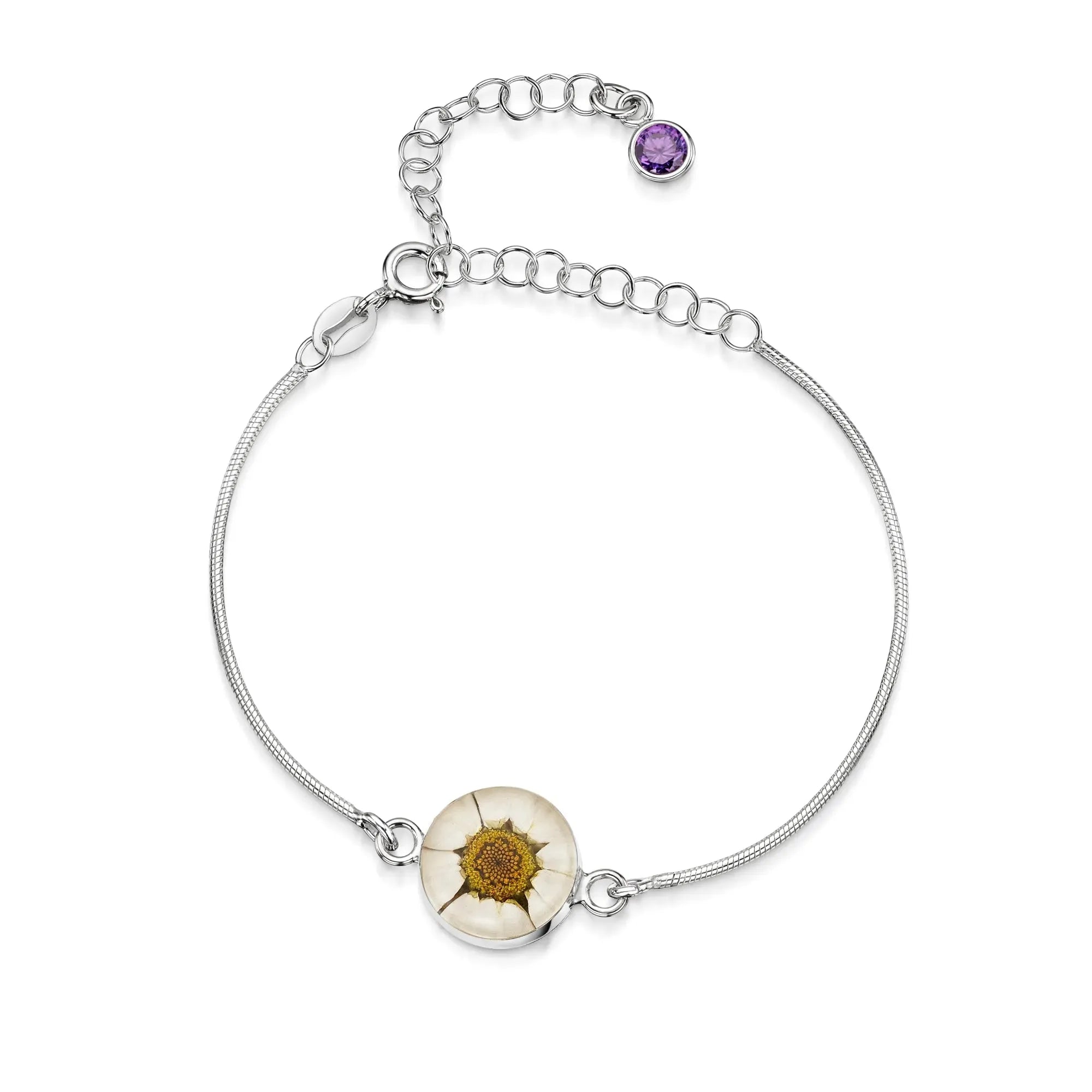 Bracelets personnalisés en argent sterling avec pierre de naissance en forme de fleur | Violette hurlante®