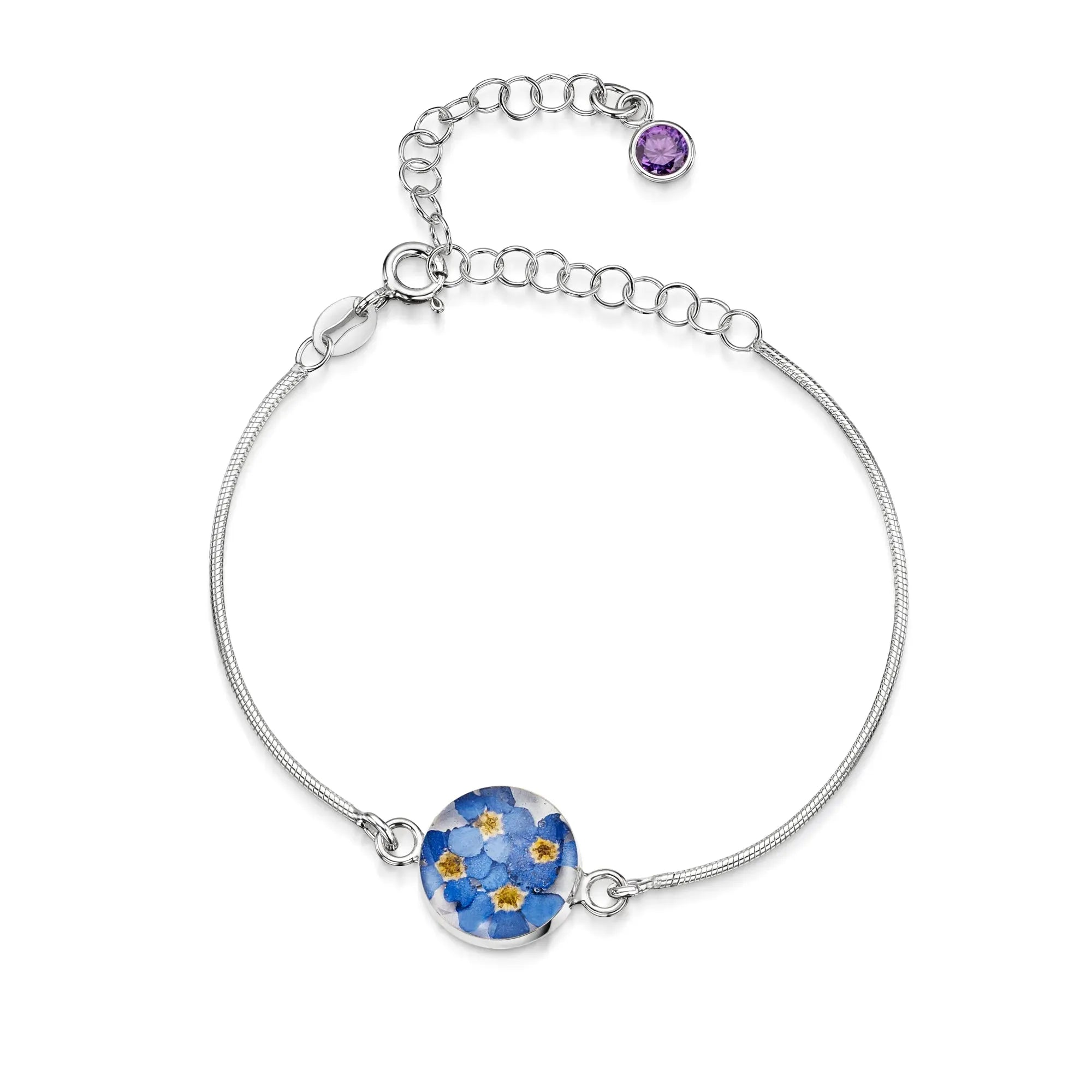 Bracelets personnalisés en argent sterling avec pierre de naissance en forme de fleur | Violette hurlante®
