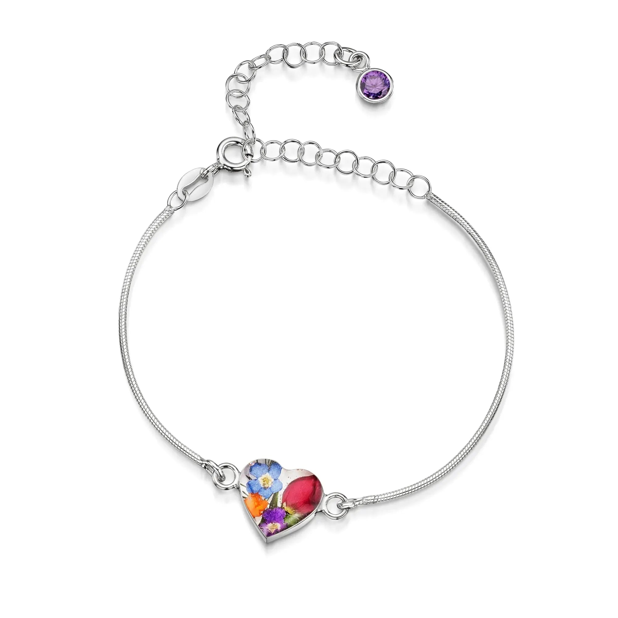Bracelets personnalisés en argent sterling avec pierre de naissance en forme de fleur | Violette hurlante®