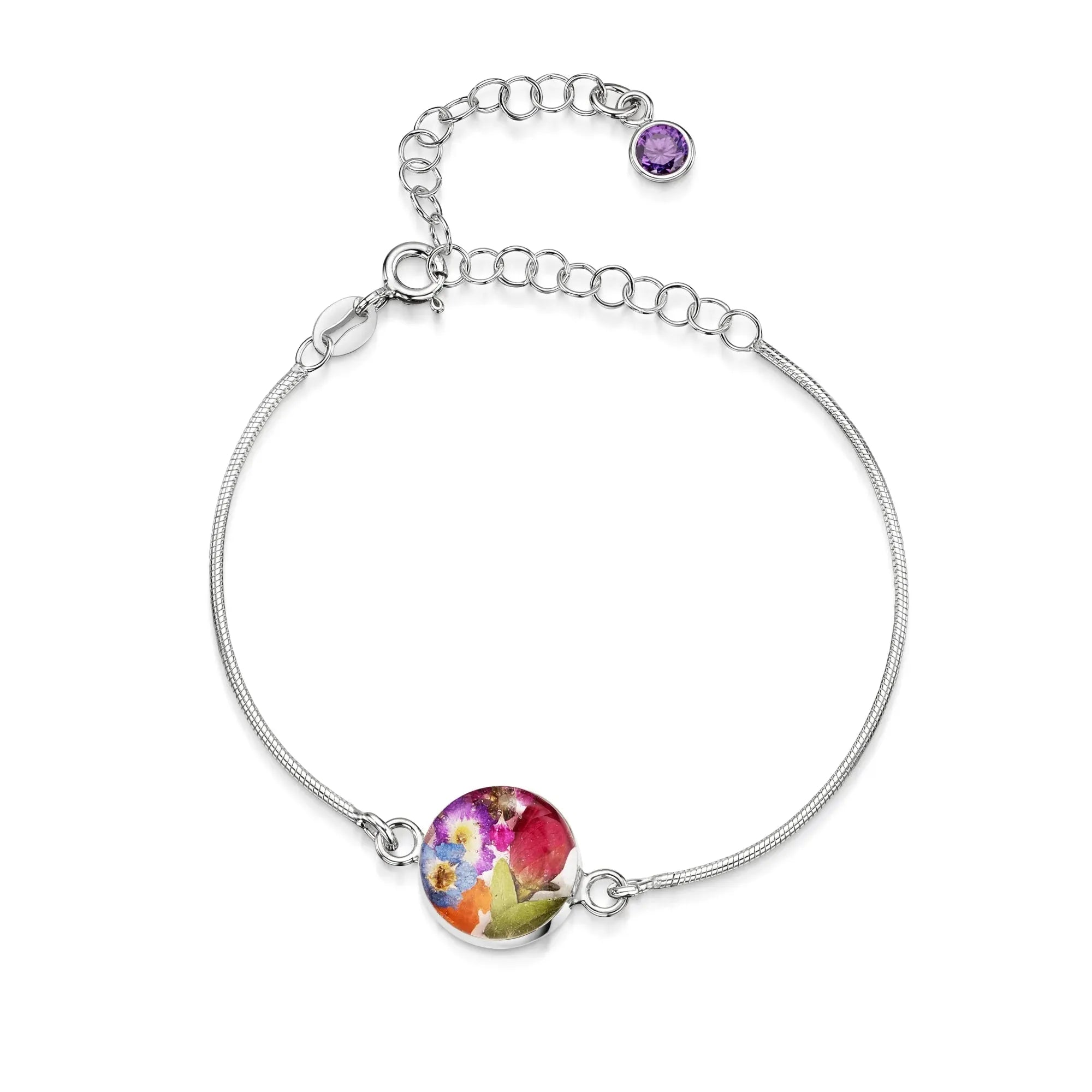 Bracelets personnalisés en argent sterling avec pierre de naissance en forme de fleur | Violette hurlante®