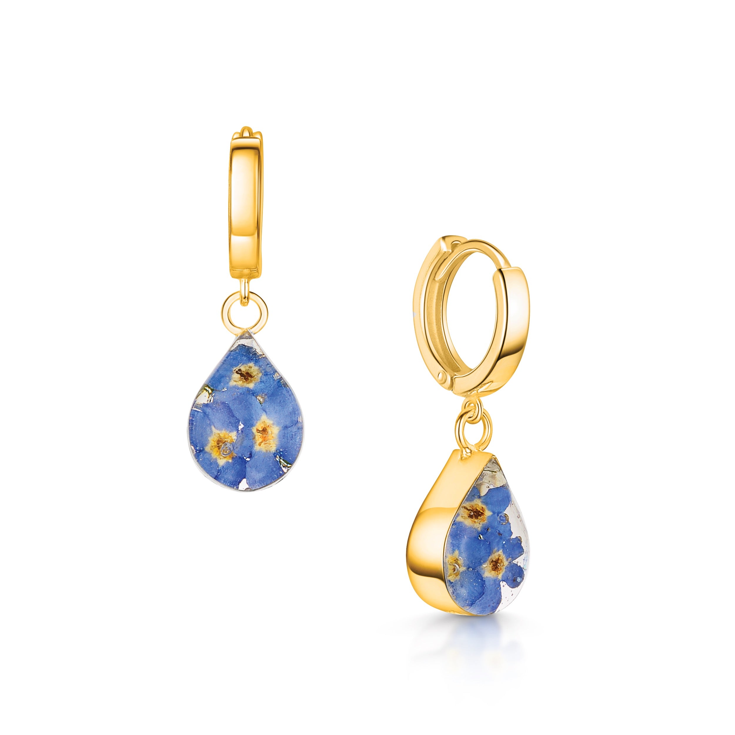 Huggie Earrings - Forget-me-not - Teardrop - Sterling Silver or Gold-plated