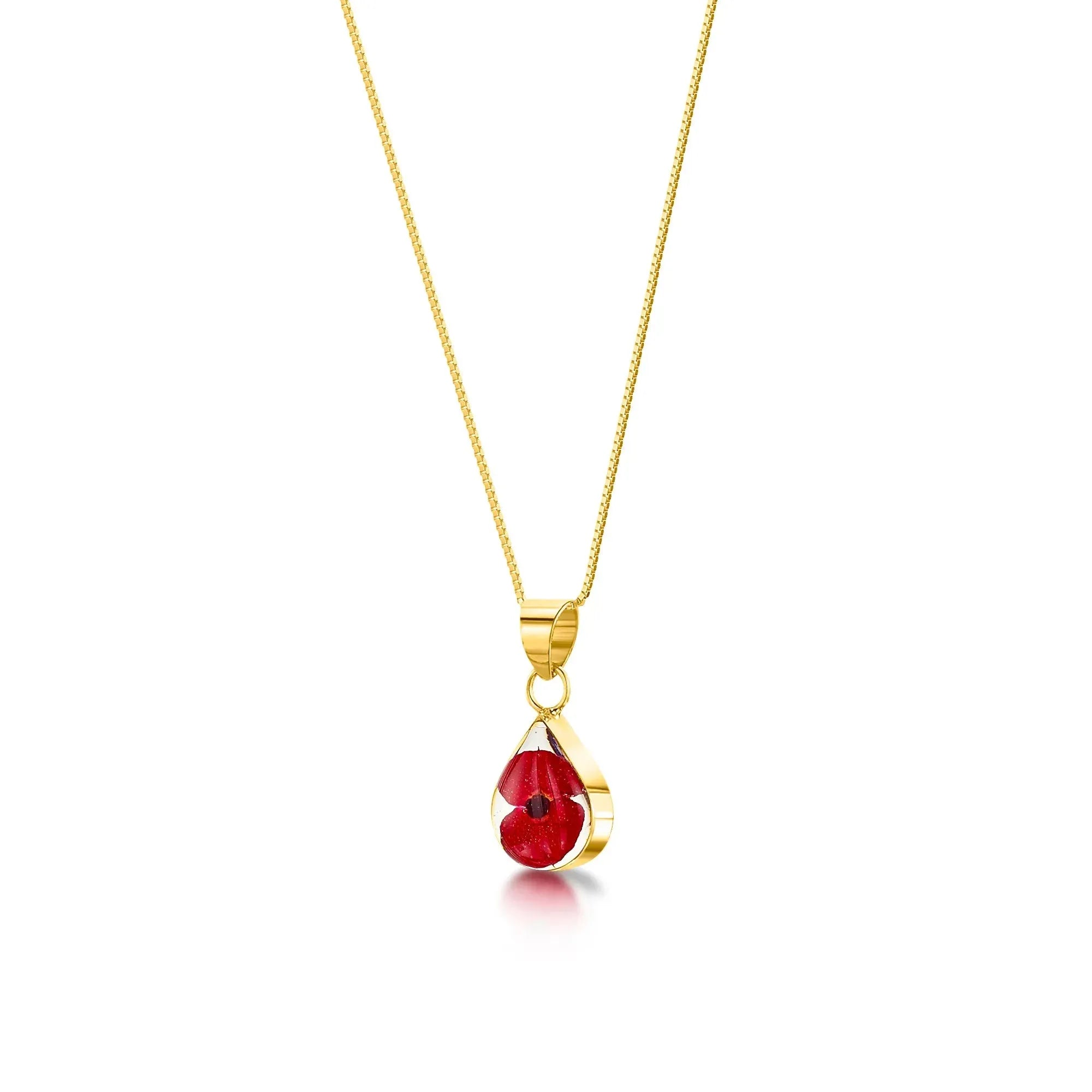 Collier coquelicot par Shrieking Violet® Pendentif en forme de goutte en argent sterling avec une vraie fleur