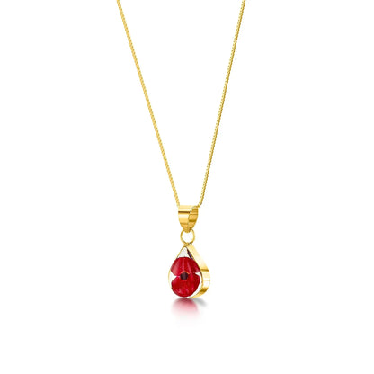 Collier coquelicot par Shrieking Violet® Pendentif en forme de goutte en argent sterling avec une vraie fleur