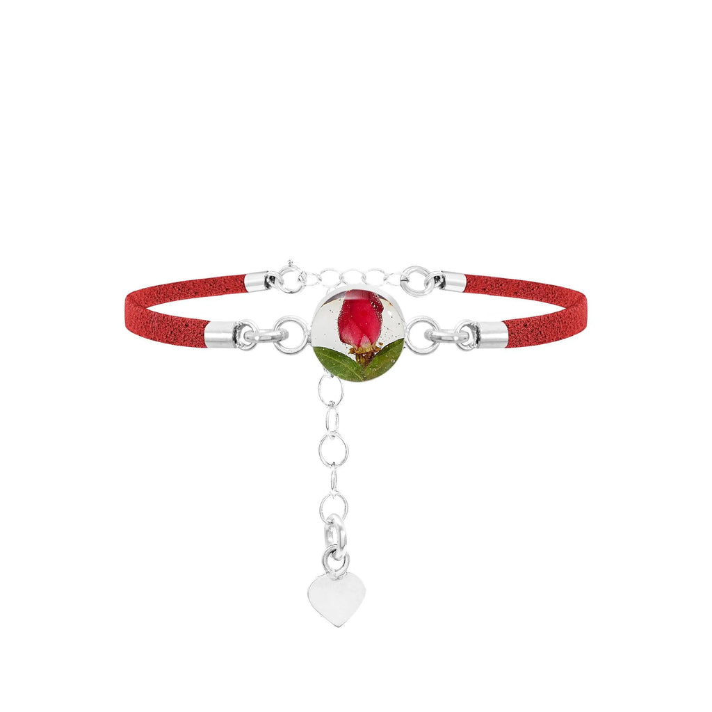 Vegan suede bracelet with real flowers set in Sterling Silver - Perfect gift for teacher