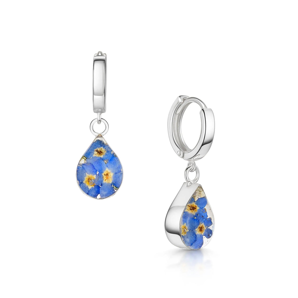 Silver Huggie Earring - Forget-me-not - Teardrop